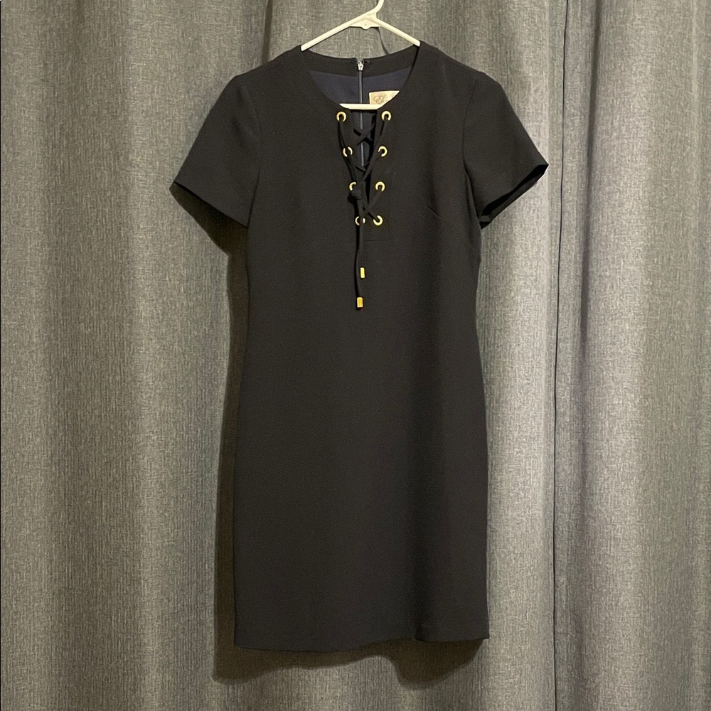 Eliza J Navy Short Dress with Gold Accents